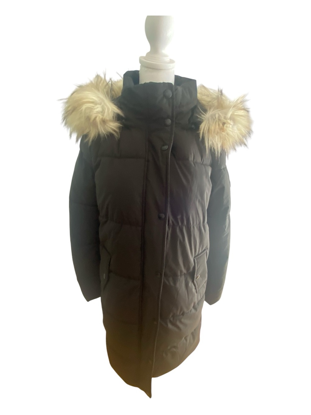 Sam Edelman Black Quilted Long Puffer with Faux Fur Hood Trim